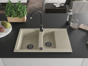 Mexen Gaspar, granitový drez 737x475x177 mm, 1,5-komorový, béžová s čiernym sifónom, 6507731505-69-B