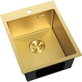 Mexen Solix, 1-komorový nerezový drez 400 x 500 mm, brúsená zlatá, vzor voština, 6406401000-55HC
