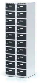Alfa 3 Šatníková skrinka s úložnými boxami, 20 boxov, 1800 x 600 x 500 mm, cylindrický zámok, tmavosivé dvere