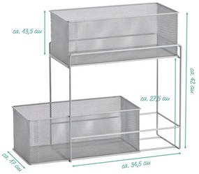 Kovový 2-poschodový zásuvkový box, organizér s 2 košmi, sivá mriežka, MESH