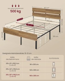 Kovová manželská posteľ s LED osvetlením 160 cm RMB105HC01