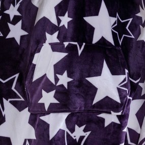 Baránková mikinová deka s rukávmi a kapucňou HVIEZDY fialová
