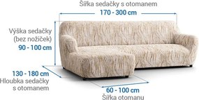 Bielastické poťahy UNIVERSO NOVÉ žíhané béžové sedačka s otomanom vľavo (š. 170 - 300 cm)