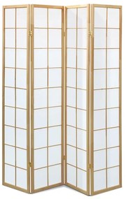 Paraván dřevěný 4 dílný, masiv smrk, bílá netkaná textilie, přírodní odstín