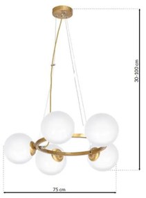 Závesné svietidlo Vienna, 5x biele sklenené tienidlo, c, o