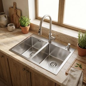 Rea Toby, 1.5-komorový nerezový drez 560x480x210 mm, brúsená oceľ, ZLE-06417
