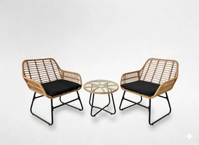 Garden Line ZÁHRADNÝ NÁBYTOK (2 STOLIČKY, STÔL) – HNEDÝ, VANKÚŠE – ČIERNE *3392