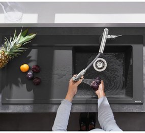 HANSGROHE S514-F450 SilicaTec granitový drez s odkvapávacou plochou, pravý, montáž na pracovnú dosku, 1050 x 510 mm, kamenná šedá, 43314290