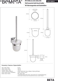 Bemeta Design BETA: WC kefa, na zavesenie, sklo - 132113012