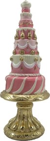 Dekorácia ružová vysoká torta na zlatom podnose - Ø 8*21cm