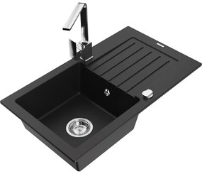 Mexen Pablo, granitový drez 752x436x161 mm, 1-komorový a chrómová batéria Rita, čierna, 6510-77-670300-00