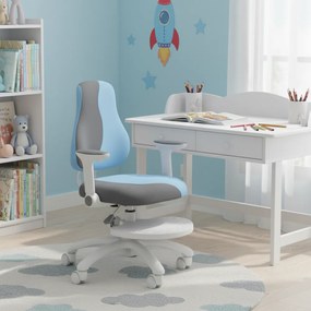 Detská rastúca stolička Neoseat KINDER WHITE PLUS — látka, šedá / svetlo modrá