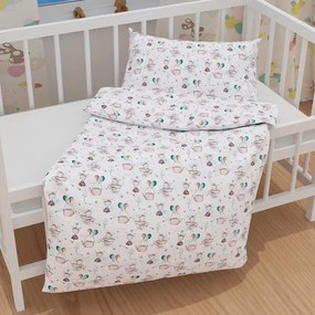 Biante Detské bavlnené posteľné obliečky do postieľky Sandra SA-372 Myšky a konvičky na bielom Do postieľky 90x130 a 40x60 cm