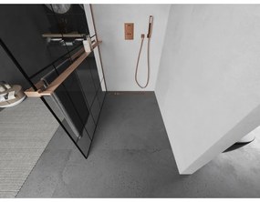 Mexen Kioto+ L, sprchová zástena Walk-In s poličkou a vešiakom 120 x 200 cm, 8mm číre sklo čierny vzor, medený matný profil, 800-120-123-65-78