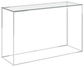 Príručný stolík strieborný 120x40x78 cm nehrdzavejúca oceľ a sklo