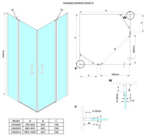 Gelco, LORO sprchové dvere rohový vchod 1000 mm, číre sklo, GN4810