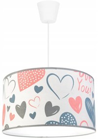 Detské závesné svietidlo Heart, 1x biele textilné tienidlo so vzororm, (výber z 2 farieb konštrukcie), p