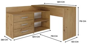 Rohový písací stôl + komoda DANY ľavý dub artisan