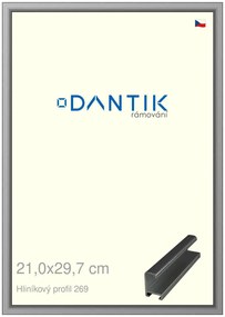 DANTIK rám na obraz 21x29,7 | ALU Šedá leská (Sklo Čiré)