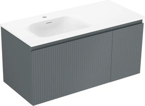 Mexen Rivel, kúpeľňová skrinka 100 cm s umývadlom Vela vľavo, 1S, 1D, drážkovaná, grafitová matná/biela matná, 91A23-10047-3-BBFF66-W23L01