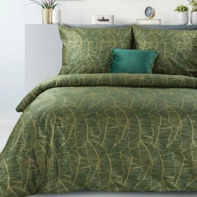 Kvalitné zelené posteľné obliečky bavlnený satén so zlatým vzorom listov