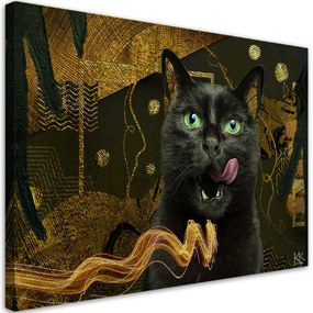 Obraz na plátně, Abstrakce zlata černé kočky - 100x70 cm