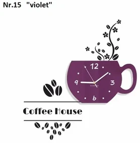 Coffee House dekoračné hodiny do kuchyne fialová