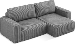 Sivá menčestrová rozkladacia/s úložným priestorom rohová pohovka (pravý roh/s leňoškou) Kona – Makamii