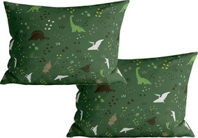 Sada 2 ks dekoračných obliečok na vankúš DINO STEPS 40x60 cm, tmavozelená