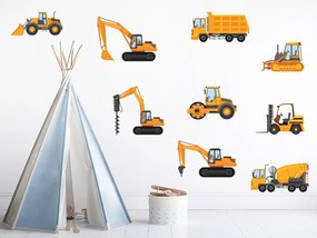 Nákladiaky a bagre textilní prelepiteľné nálepky na stenu hárok 46 x 36 cm