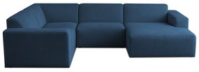 Tmavomodrá rohová pohovka z textílie buklé (do "U") Roxy – Scandic