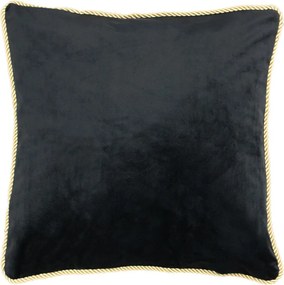 Čierny zamatový vankúš obšitý krúteným zlatým povrázkom Velvet black - 45*10*45cm