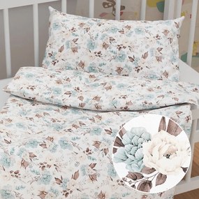 Biante Detské bavlnené posteľné obliečky do postieľky Sandra SA-451 Žlto-hnedo-mintové ruže na bielom Do postieľky 90x130 a 40x60 cm