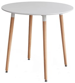Jedálenský stôl, biela/buk, priemer 80 cm, ELCAN