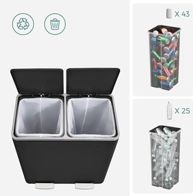 Odpadkový kôš XL s 2 priehradkami, 2 x 30 L, vzduchotesný, čierny