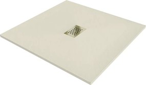 Mexen Hugo, štvorcová sprchová vanička, SMC, 90x90cm, béžová, zlatá krytka, 42699090-G