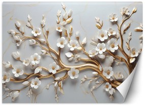 Gario Fototapeta Zlatý konár s bielymi kvetmi magnólie Materiál: Vliesová, Rozmery: 200 x 140 cm