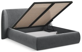 Tmavosivá čalúnená dvojlôžková posteľ s úložným priestorom s roštom 180x200 cm Hauke – Makamii