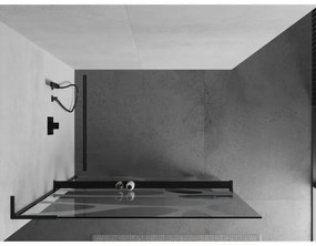 Mexen Kioto+ L, sprchová zástena Walk-In s poličkou a vešiakom 110 x 200 cm, 8mm číre sklo biely vzor, čierny profil, 800-110-123-70-97