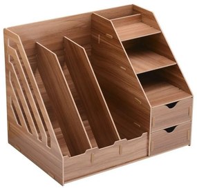 Drevený kancelársky organizér na dokumenty s 7 priehradkami a 2 zásuvkami tmavé drevo DIY 5-B