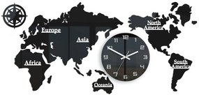 Nástenné samolepiace hodiny Mapa sveta 110x55 cm čierne