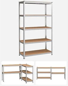 5-úrovňový oceľový regál s vysokou nosnosťou 750 kg, 60 x 120 x 200 cm, strieborný