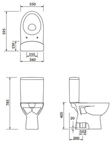 Cersanit PARVA - WC kombi + antibakteriálne sedátko s funkciou pomalého zatvárania, vertikálny odpad, K27-004