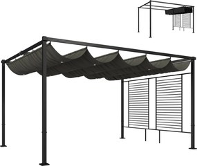 Pergola Outsunny 3,87 x 2,97 m s posuvnou strechou, 2 súkromnými panelmi, UV50+, voľne stojaca — tmavosivá | Aosom