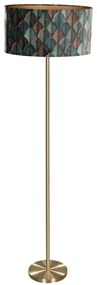 Stojacia lampa mosadz s oválnym zamatovým tienidlom s dizajnom listov 50 cm - Simplo
