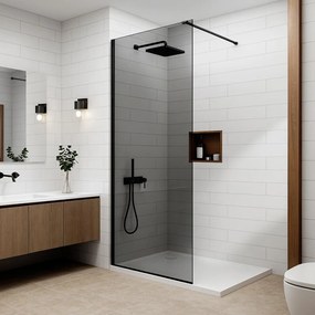 Walk-in Black zuhanyfal, s dymovým sklom 110, 200cm, 8mm