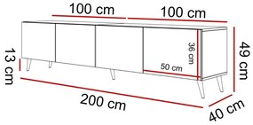 TV STOLÍK ELEGANTE KAŠMÍR + ČIERNE NOŽIČKY 200 cm