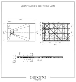 Cerano Gusto, obdĺžniková sprchová vanička 110x70x3 cm z minerálneho kompozitu, biela, CER-CER-414605