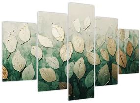 Obraz - Zlato-zelené listy (150x105 cm)