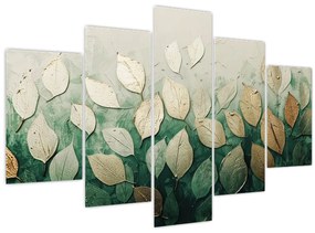 Obraz - Zlato-zelené listy (150x105 cm)